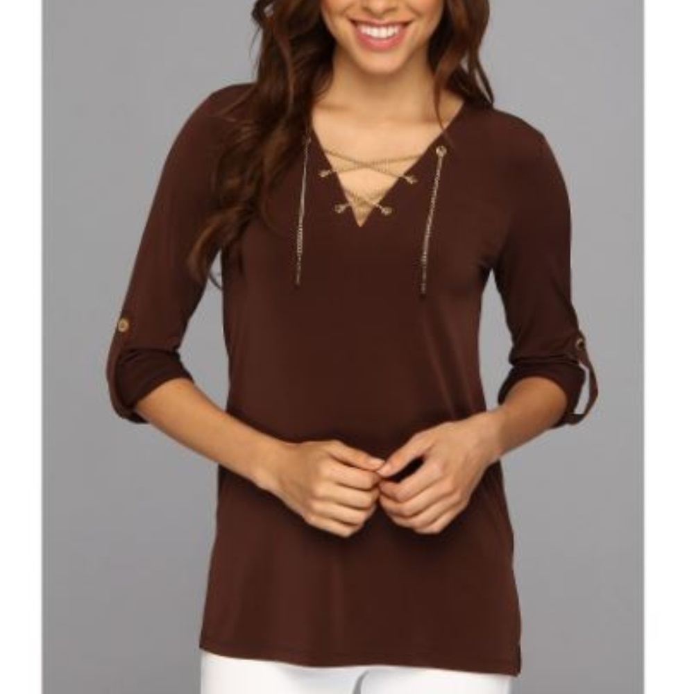 NWT Michael Kors Gold Chain Tunic Brown M